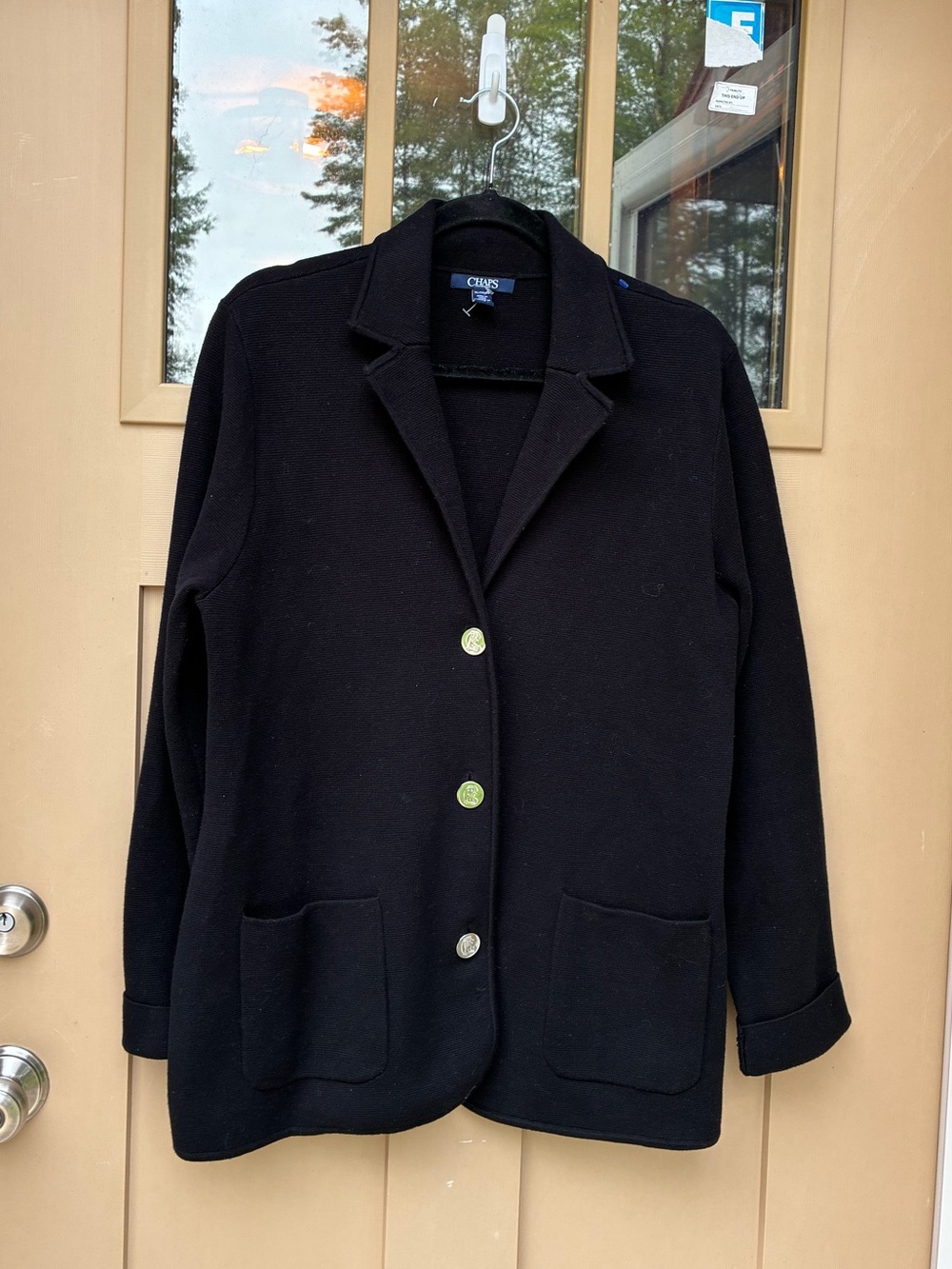 Chaps Black Knit Cardigan Sweater Pockets Women's XL